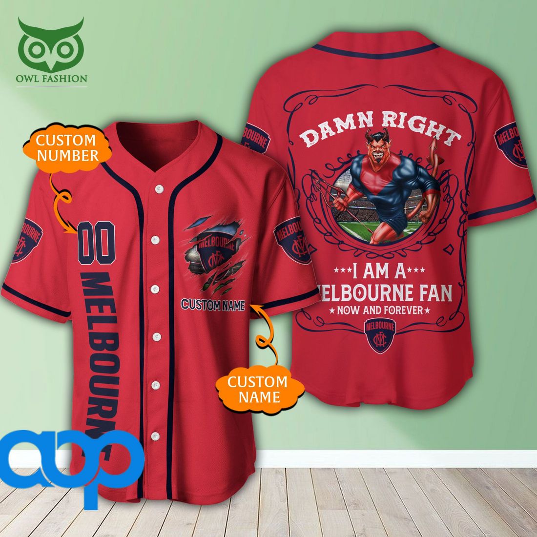 Personalized Damn Right Melbourne Football Club 3D Baseball Jersey AFL Mascot football jersey product view 1
