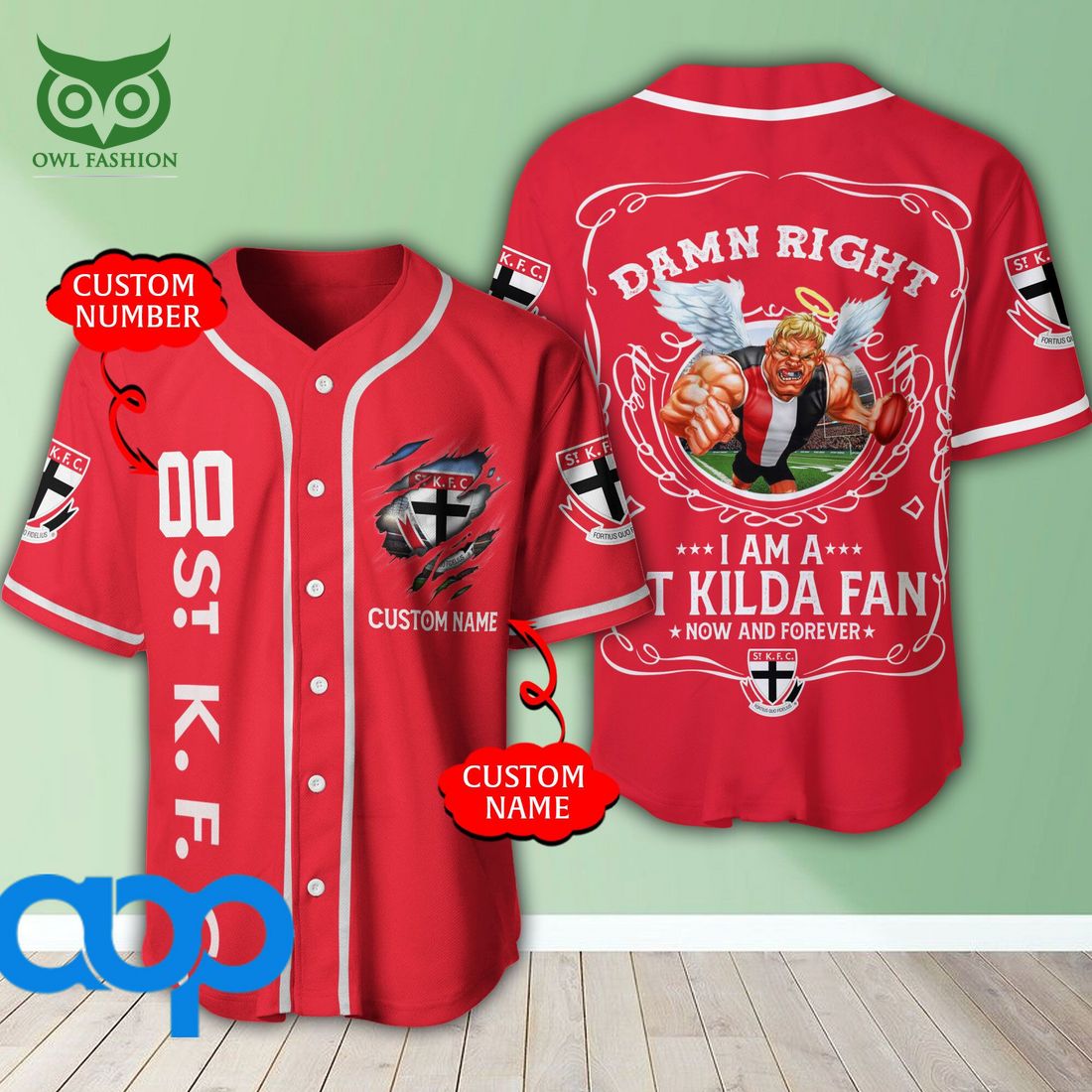 Personalized Damn Right St Kilda Football Club 3D Baseball Jersey AFL Mascot football jersey product view 1