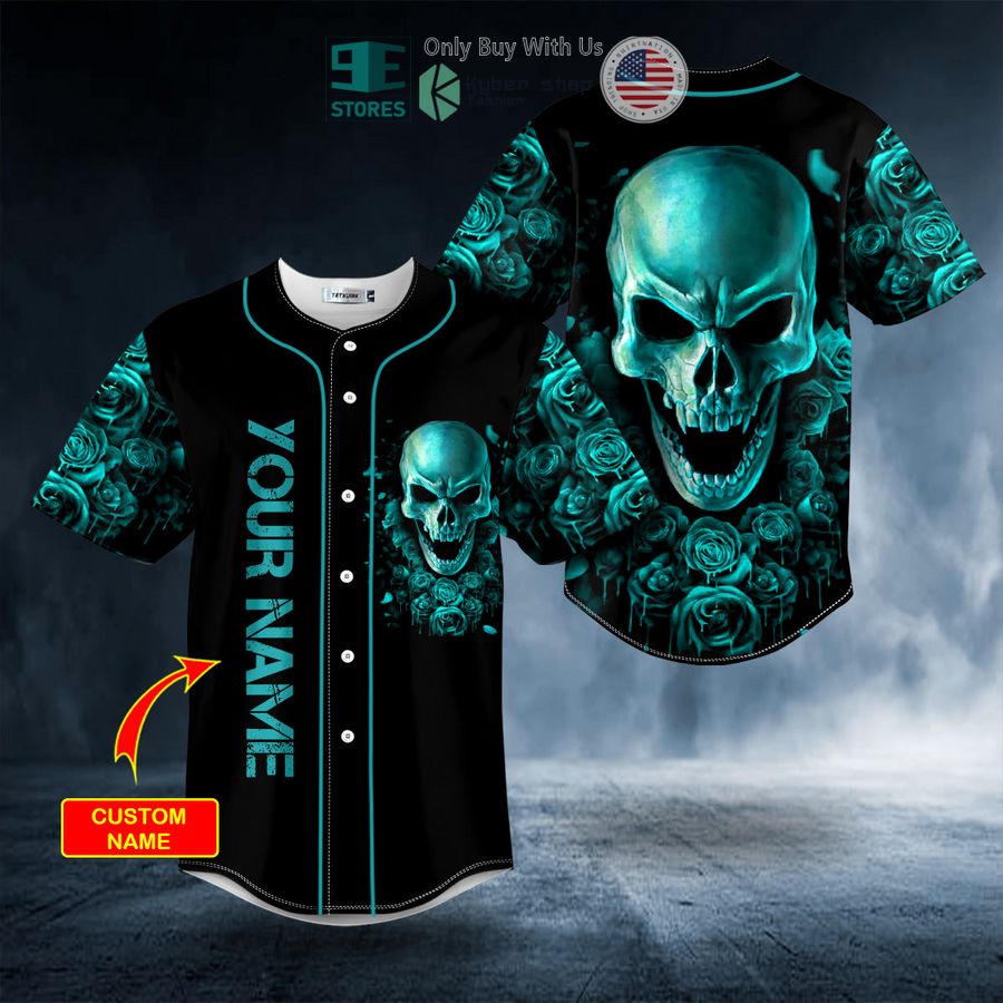BEST Personalized Dark Aquamarine Color Roses Sugar Skull Custom Baseball Shirt baseball jersey product view 1