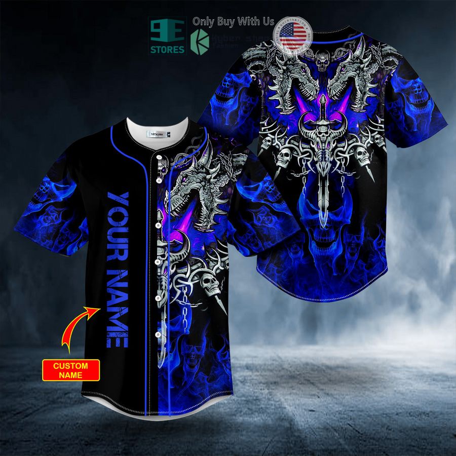BEST Personalized Dark Blue Dragon With Skull Sword Custom Baseball Shirt baseball jersey product view 1