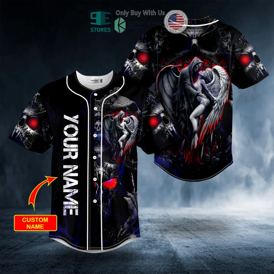 BEST Personalized Death And Angel Forbidden Couple Love Skull Custom Baseball Shirt baseball jersey product view 1