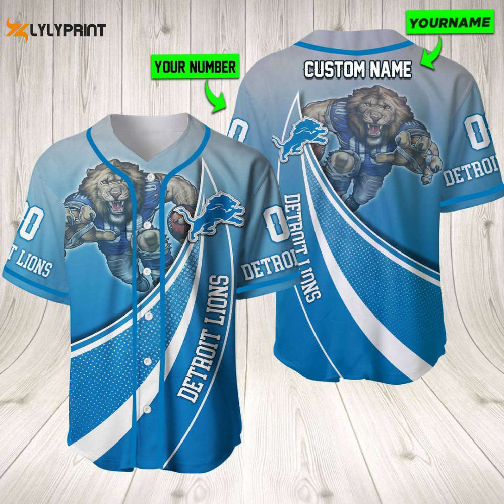 Personalized Detroit Lions Baseball Jersey Baseball Jersey Mascot Gift For Men Women - lylyprint.com baseball jersey product view 1