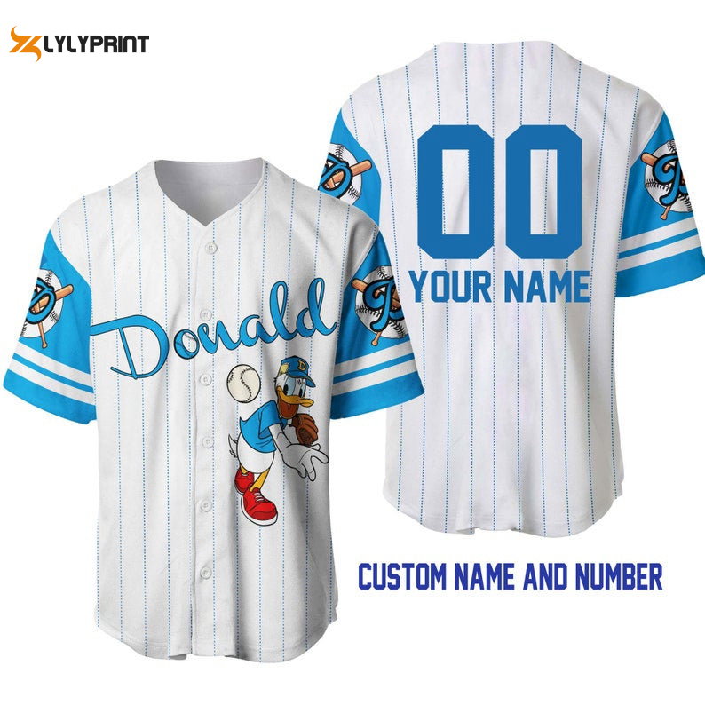 Personalized Donald Duck All Over Print Pinstripe Baseball Jersey - lylyprint.com baseball jersey product view 1