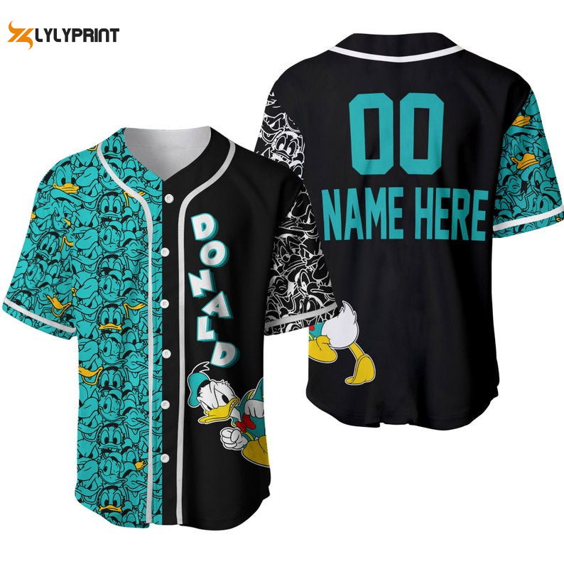 Personalized Donald Duck Pattern All Over Print Baseball Jersey & Turquoise - lylyprint.com baseball jersey product view 1