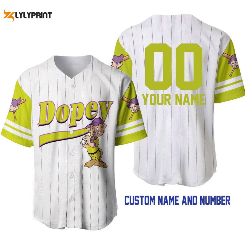 Personalized Dopey Dwarf Snow White All Over Print Pinstripe Baseball Jersey - Gift for Men Women - lylyprint.com baseball jersey product view 1