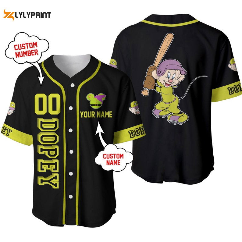 Personalized Dopey Dwarf Snow White Playing Baseball All Over Print Baseball Jersey - lylyprint.com baseball jersey product view 1