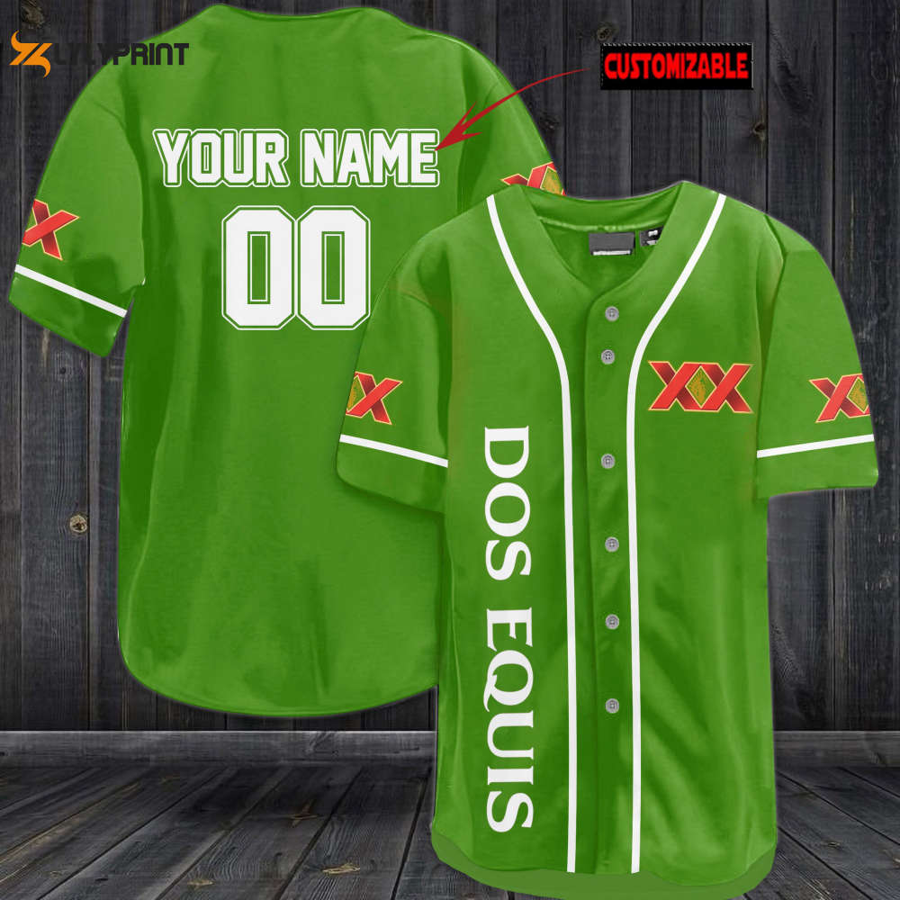 Personalized Dos Equis All Over Print Unisex Baseball Jersey - Lime Green - lylyprint.com baseball jersey product view 1