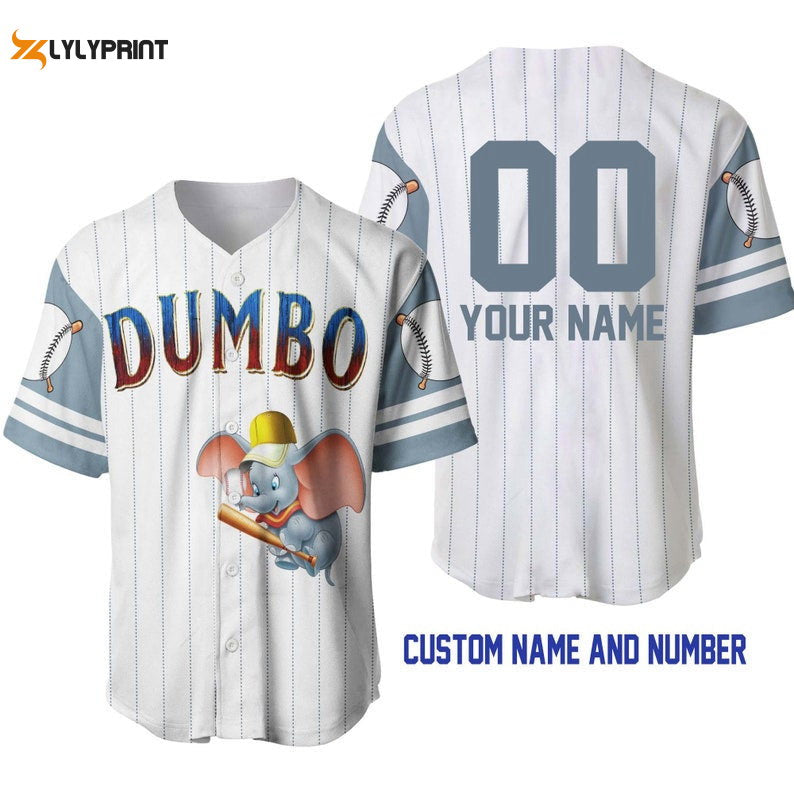 Personalized Dumbo The Flying Elephant All Over Print Pinstripe Baseball Jersey - lylyprint.com baseball jersey product view 1