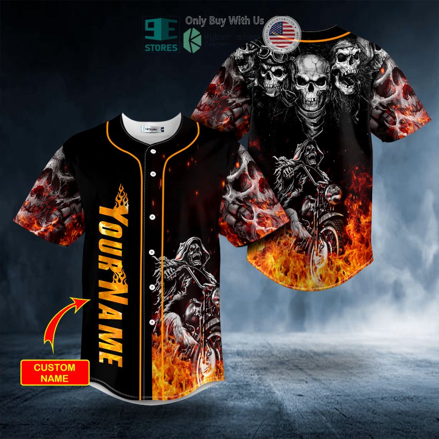 BEST Personalized Fire Ghost Rider Biker Skull Custom Baseball Shirt baseball jersey product view 1