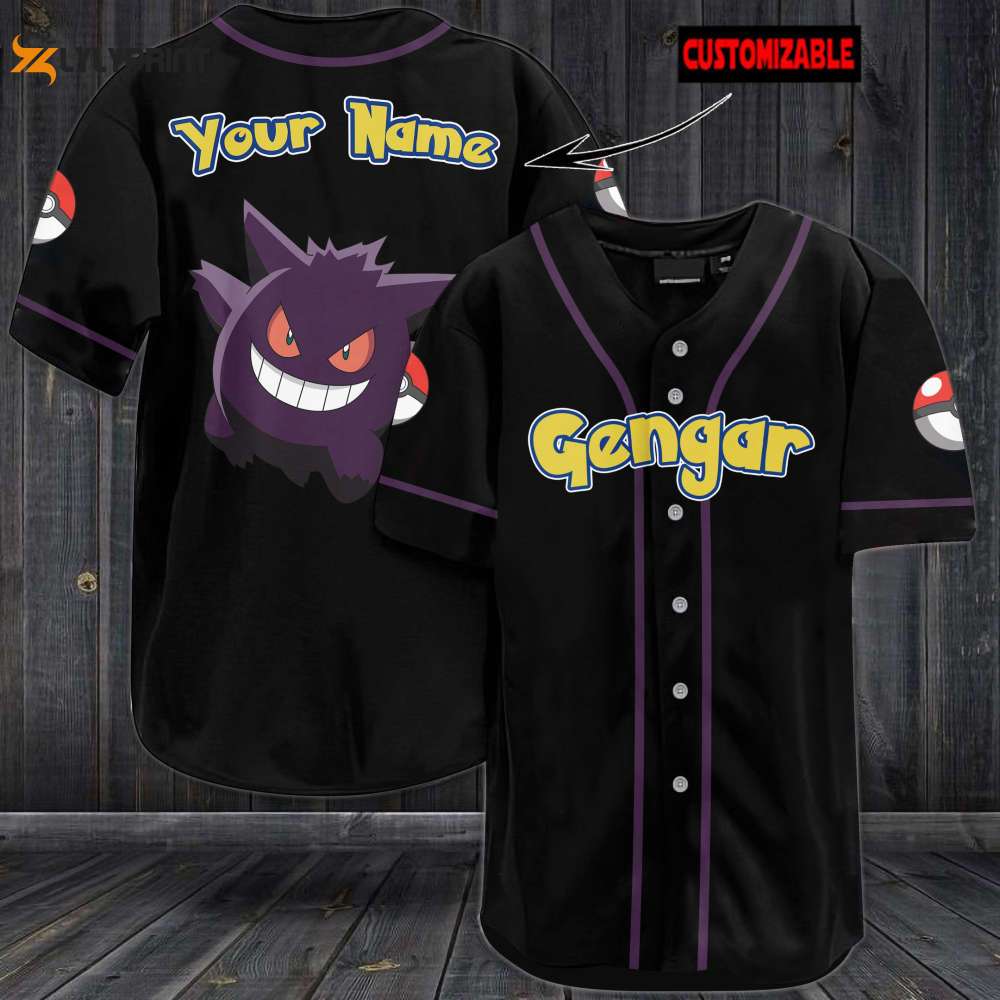 Personalized Gengar Baseball Jersey - lylyprint.com baseball jersey product view 1