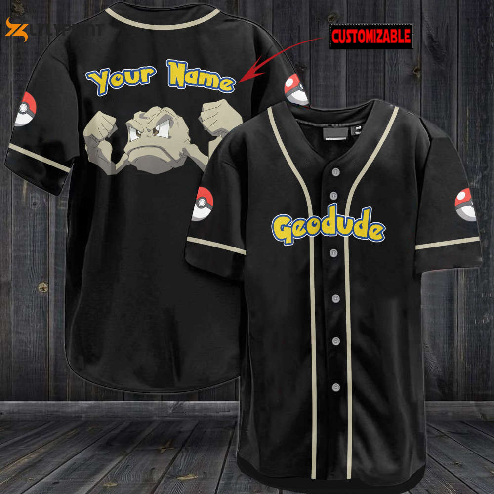 Personalized Geodude Baseball Jersey - lylyprint.com baseball jersey product view 1