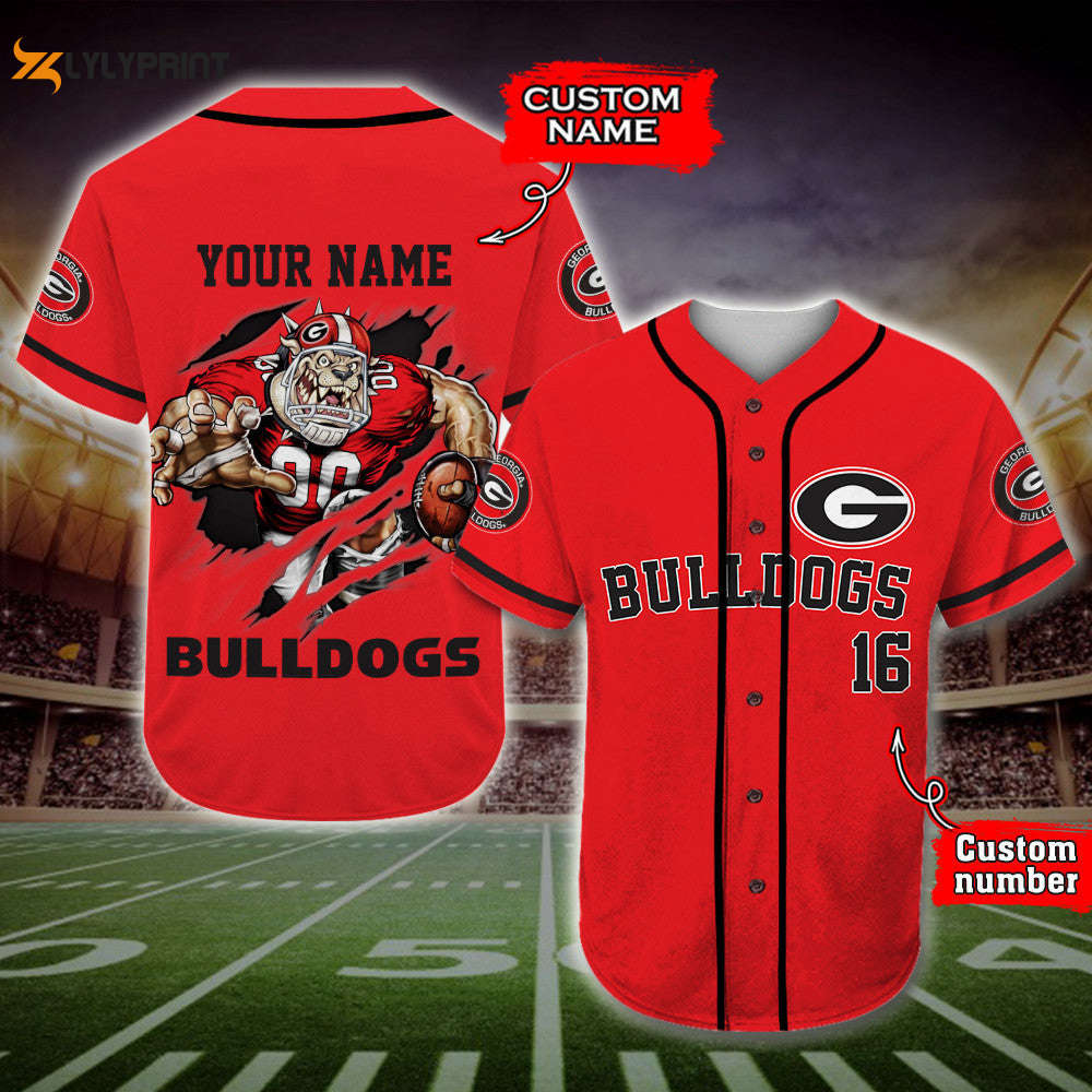 Personalized Georgia Bulldogs Player All Over Print 3D Baseball Jersey - lylyprint.com baseball jersey product view 1
