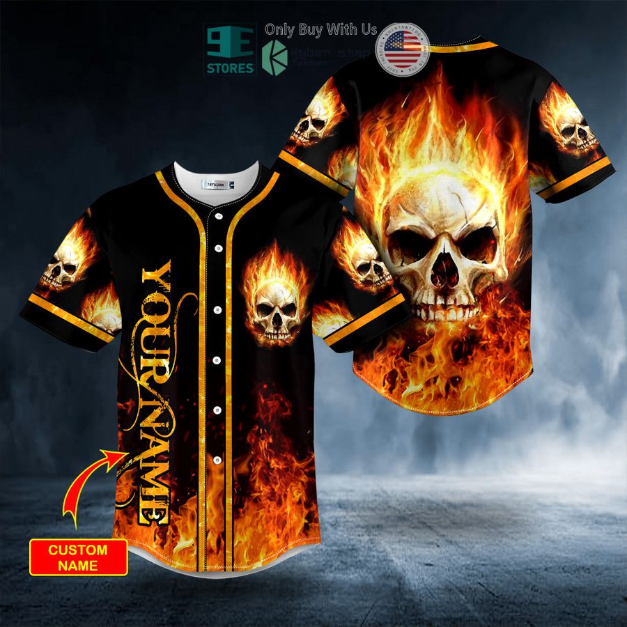 BEST Personalized Giant Fire Skull Custom Baseball Shirt baseball jersey product view 1