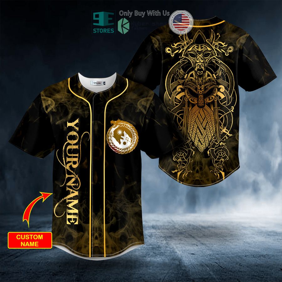 BEST Personalized Gold Yinyang Wolf Odin King Viking Tattoo Custom Baseball Shirt baseball jersey product view 1