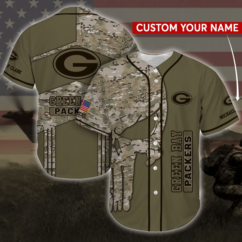 Personalized Green Bay Packers Army Baseball Jersey Shirt - Aopprinter baseball jersey product view 2