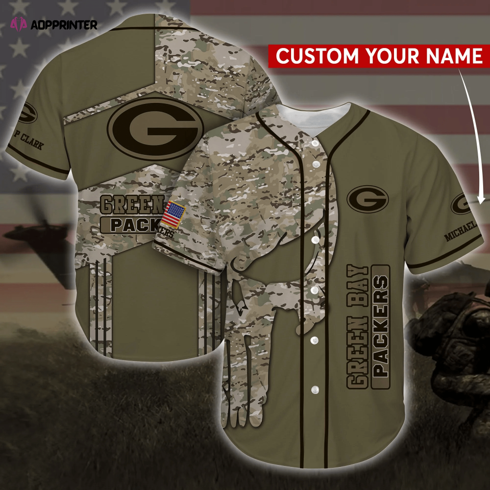 Personalized Green Bay Packers Army Baseball Jersey Shirt baseball jersey product view 1