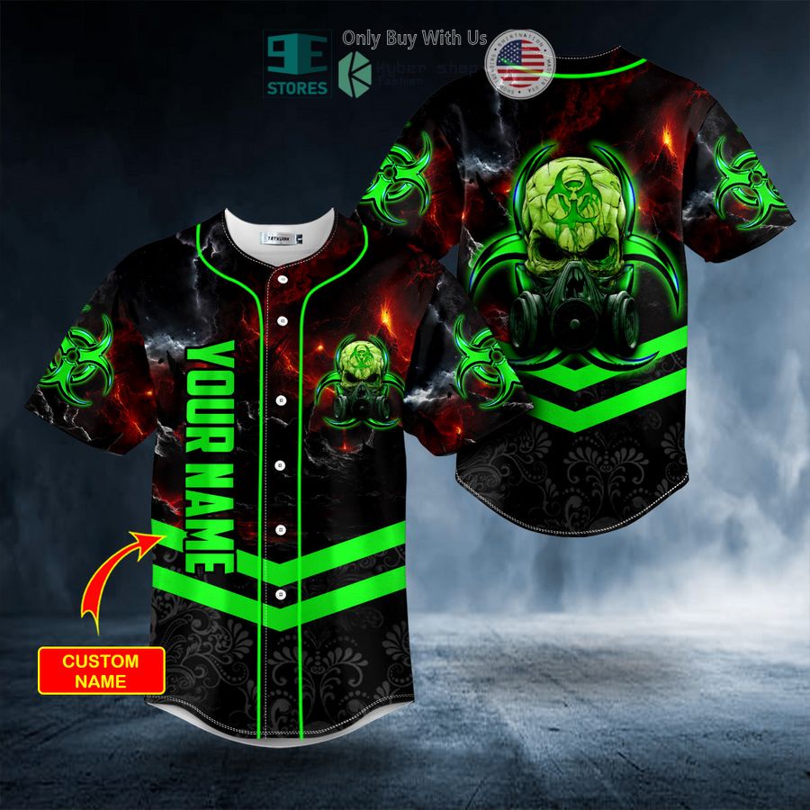 BEST Personalized Green Biohazard Skull Custom Baseball Shirt baseball jersey product view 1