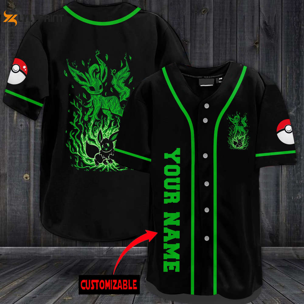 Custom Green Eevee Baseball Jersey - Perfect Personalized Gift for Men & Women - lylyprint.com baseball jersey product view 1