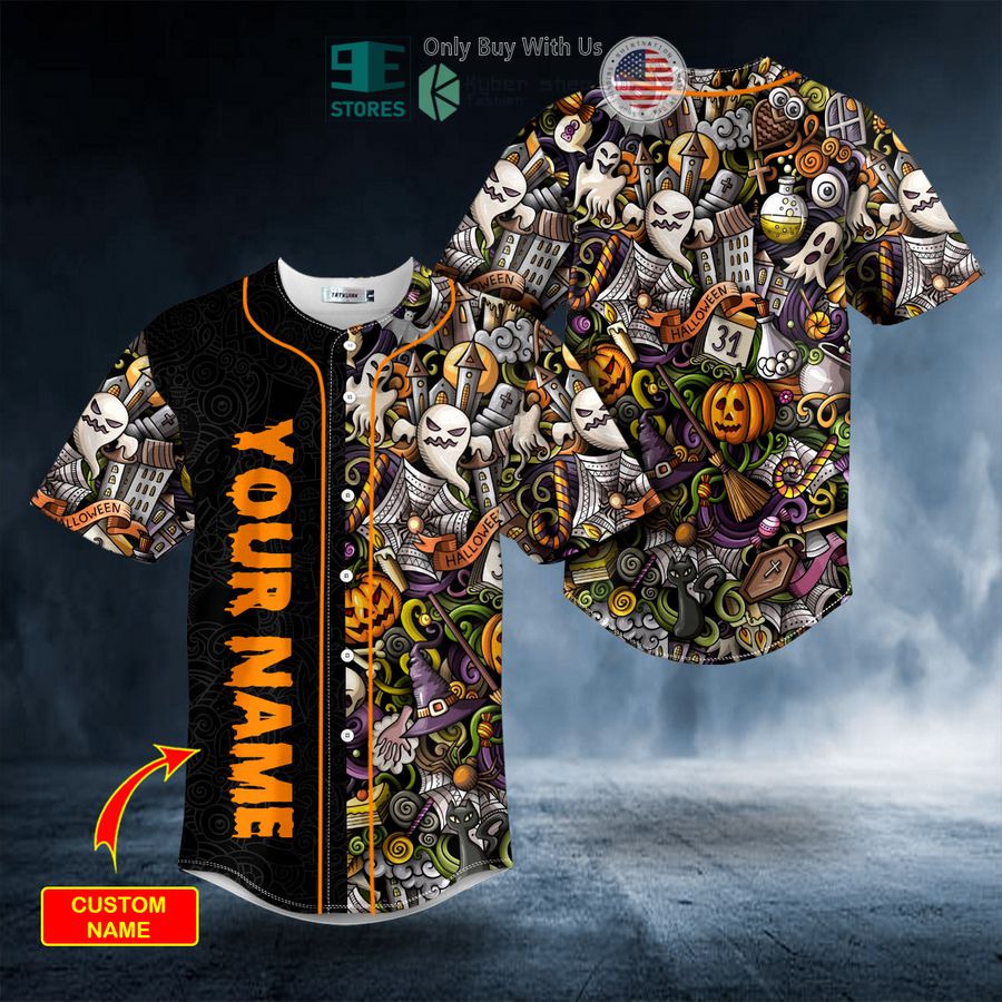 BEST Personalized Halloween Doddle Skull Custom Baseball Shirt baseball jersey product view 1