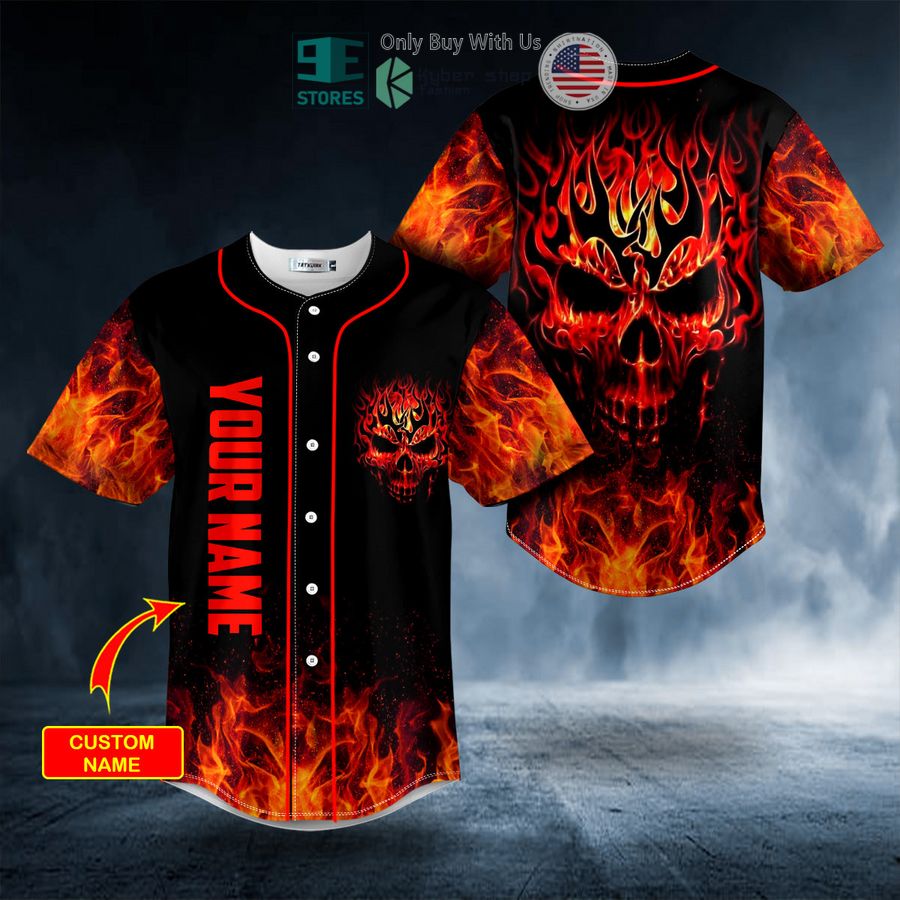 BEST Personalized Head Fire Skull Custom Baseball Shirt baseball jersey product view 1