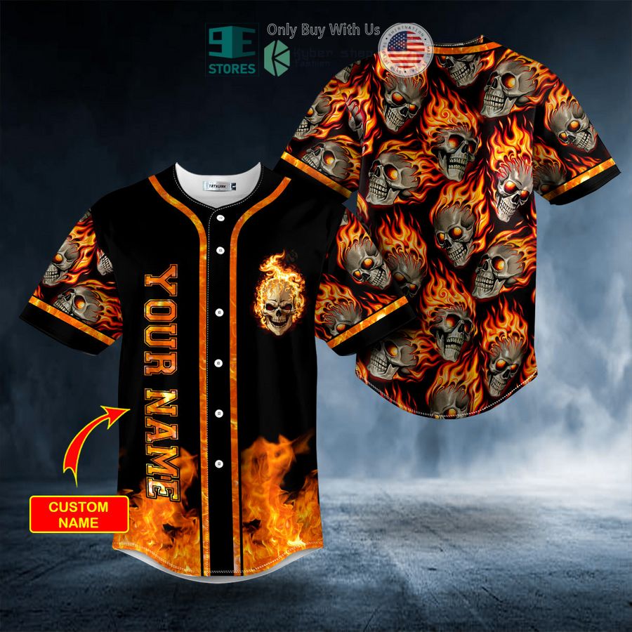 BEST Personalized Head On Fire Skull Custom Baseball Shirt baseball jersey product view 1