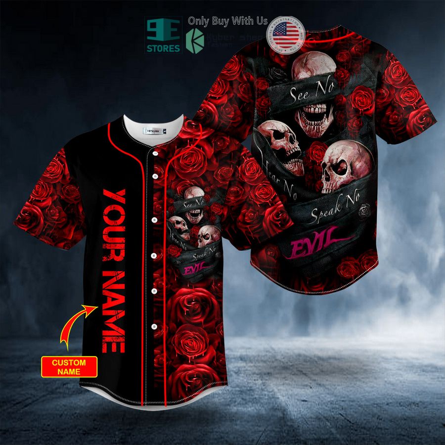 BEST Personalized Hear No Evil See No Evil Speak No Evil Rose Skull Custom Baseball Shirt baseball jersey product view 1