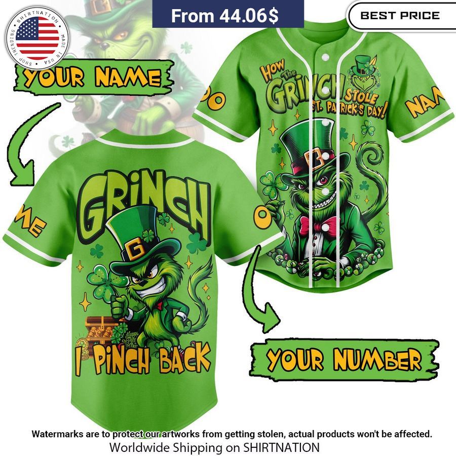 Personalized How The Grinch Stole St. Patrick's Day Baseball Jersey baseball jersey product view 1