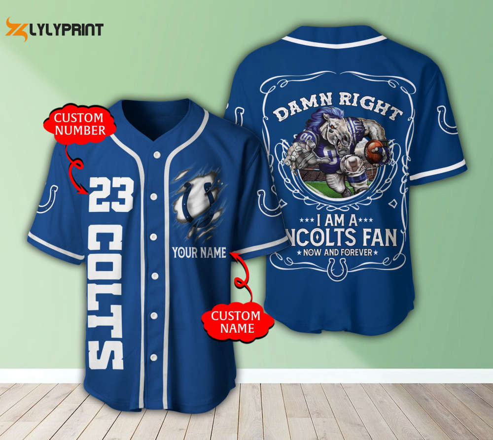 Personalized I Am A Indianapolis Colts Fan Now And Forever All Over Print 3D Baseball Jersey - Navy - lylyprint.com baseball jersey product view 1