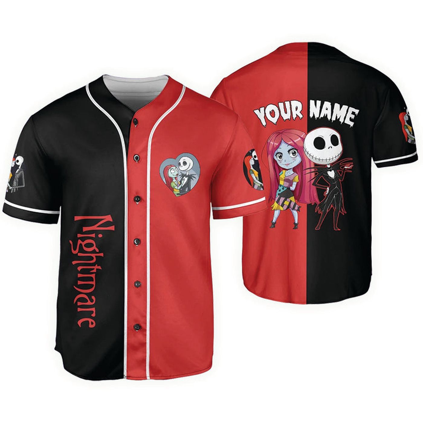 Personalized Jack And Sally Nightmare Baseball Jersey - Gift for Men Women - Gift for Men Women - lylyprint.com baseball jersey product view 2
