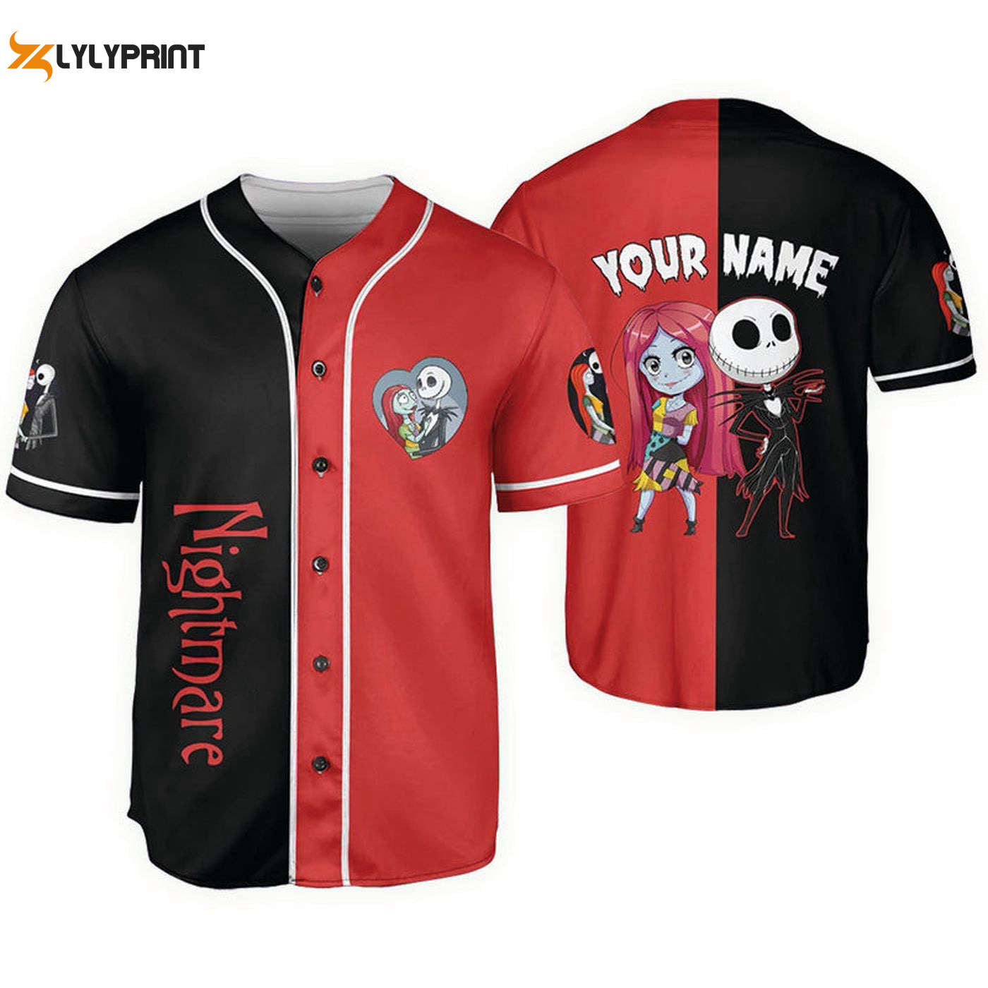 Personalized Jack And Sally Nightmare Baseball Jersey - Gift for Men Women - Gift for Men Women - lylyprint.com baseball jersey product view 1