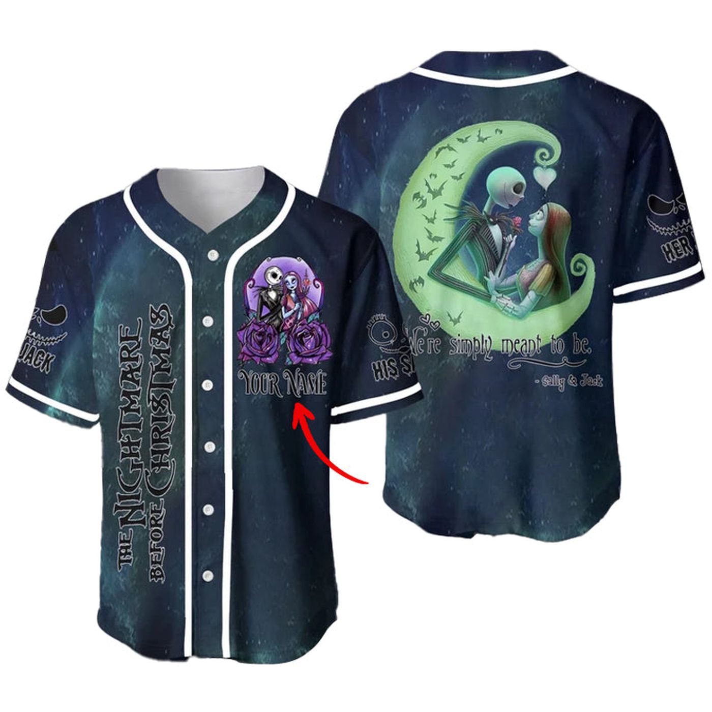 Personalized Jack & Sally We’re Simply Meant To Be Baseball Jersey - Gift for Men Women - Gift for Men Women - lylyprint.com baseball jersey product view 2
