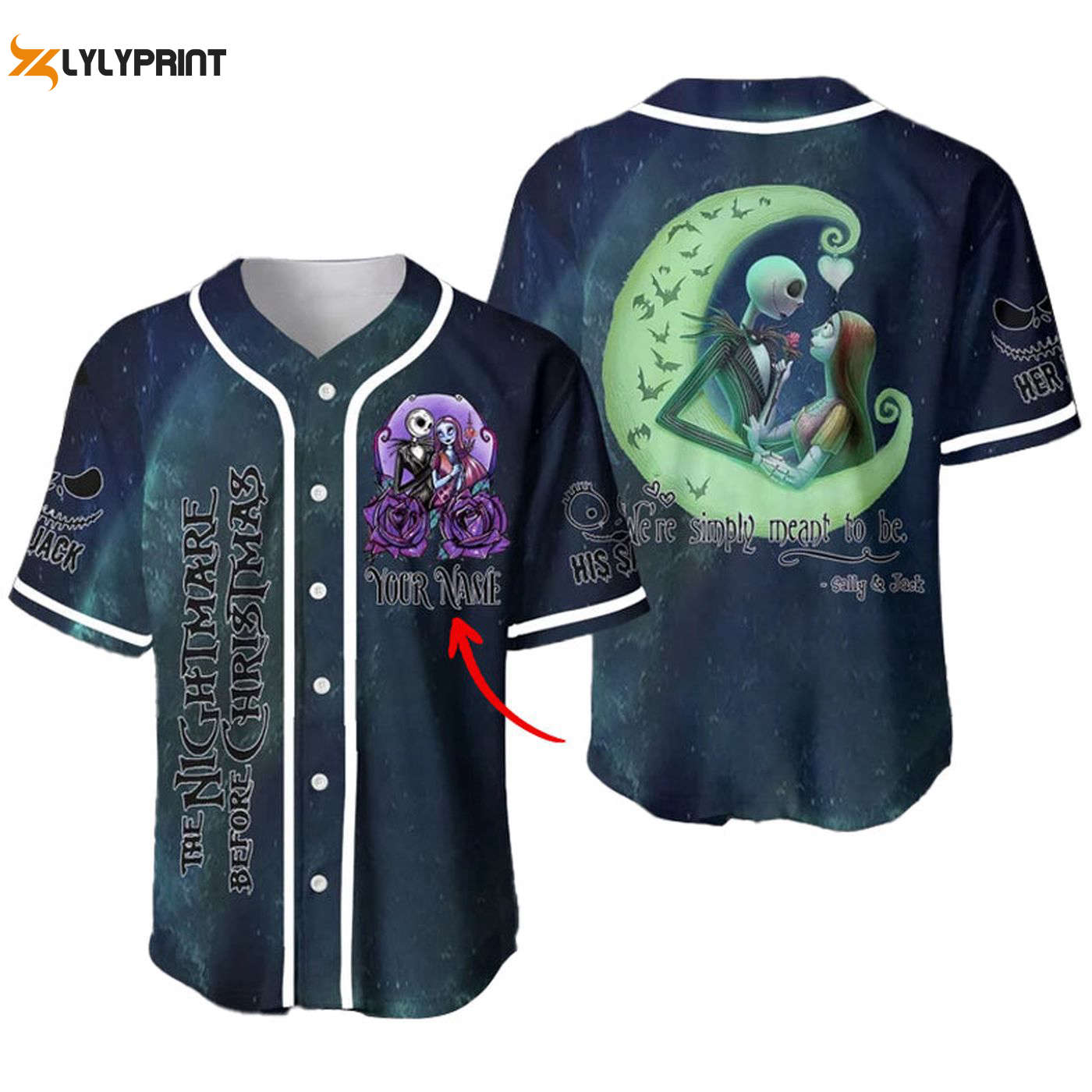 Personalized Jack & Sally We’re Simply Meant To Be Baseball Jersey - Gift for Men Women - Gift for Men Women - lylyprint.com baseball jersey product view 1