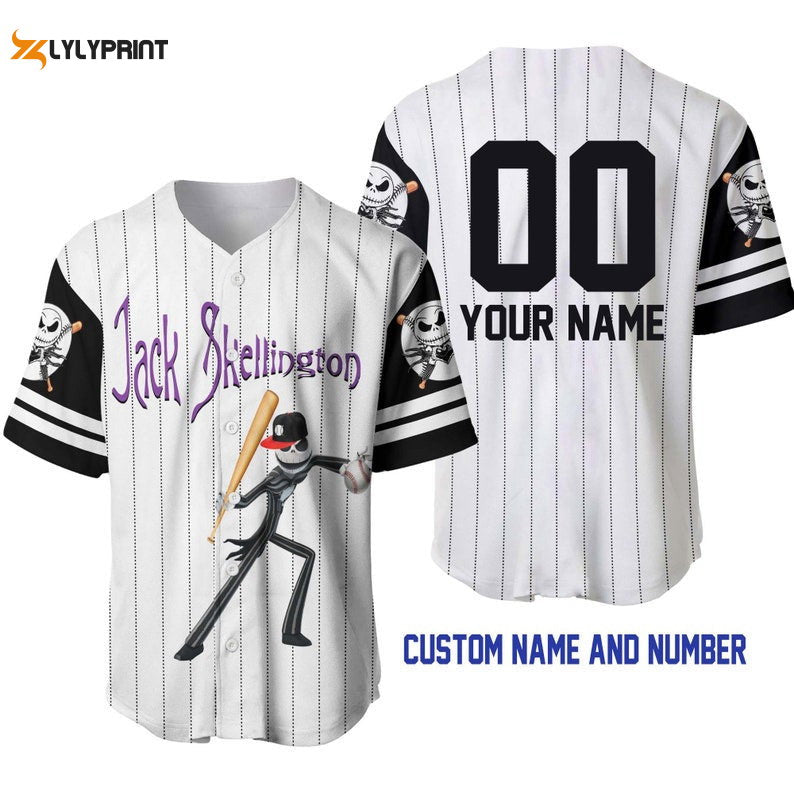 Personalized Jack Skellington All Over Print Pinstripe Baseball Jersey - lylyprint.com baseball jersey product view 1