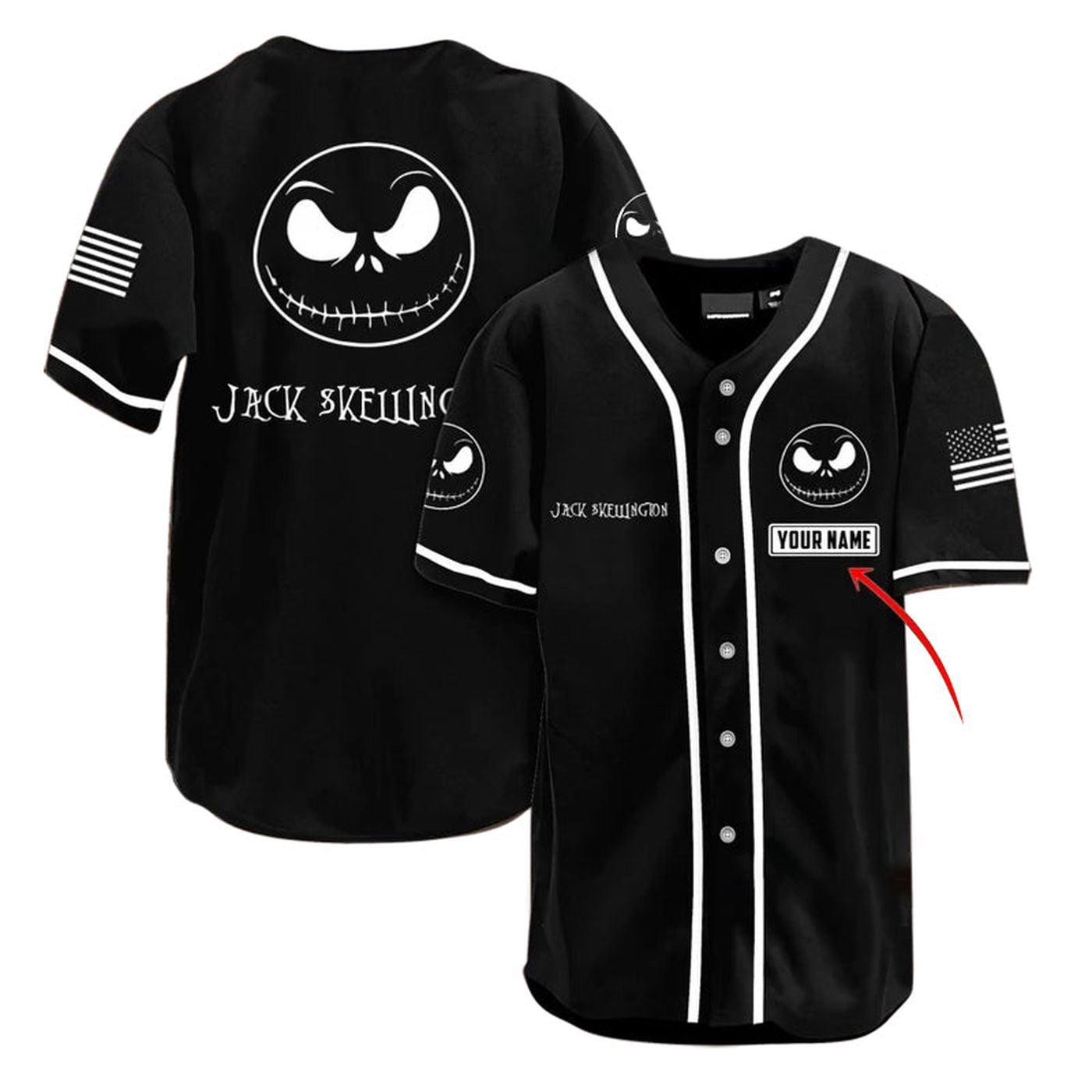 Personalized Jack Skellington American Flag 4th Of July Baseball Jersey - Gift for Men Women - Gift for Men Women - lylyprint.com baseball jersey product view 2