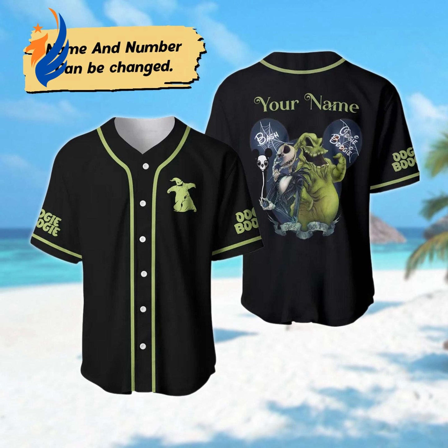 Custom Jack Skellington & Oogie Boogie Baseball Jersey: Spooky Nightmare Before Christmas Halloween Gift - Bafud baseball jersey product view 1