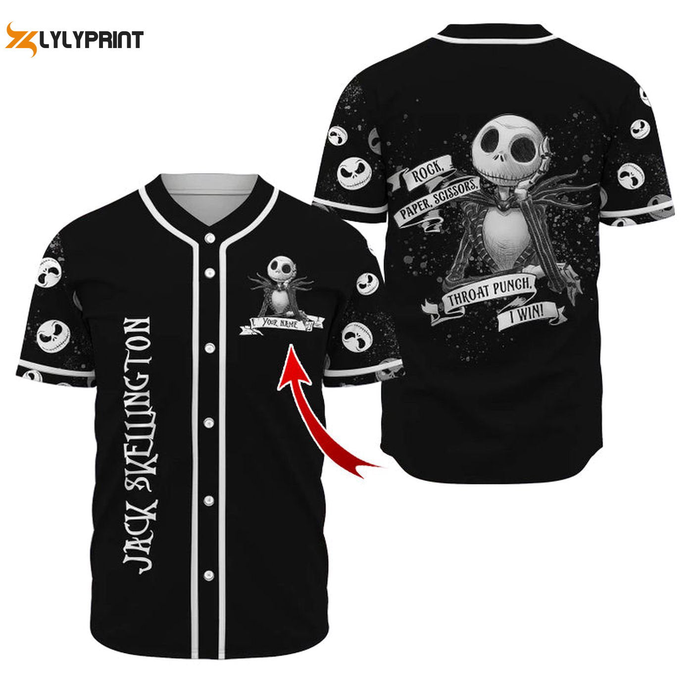 Personalized Jack Skellington Baseball Jersey - Gift for Men Women - Gift for Men Women - lylyprint.com baseball jersey product view 1