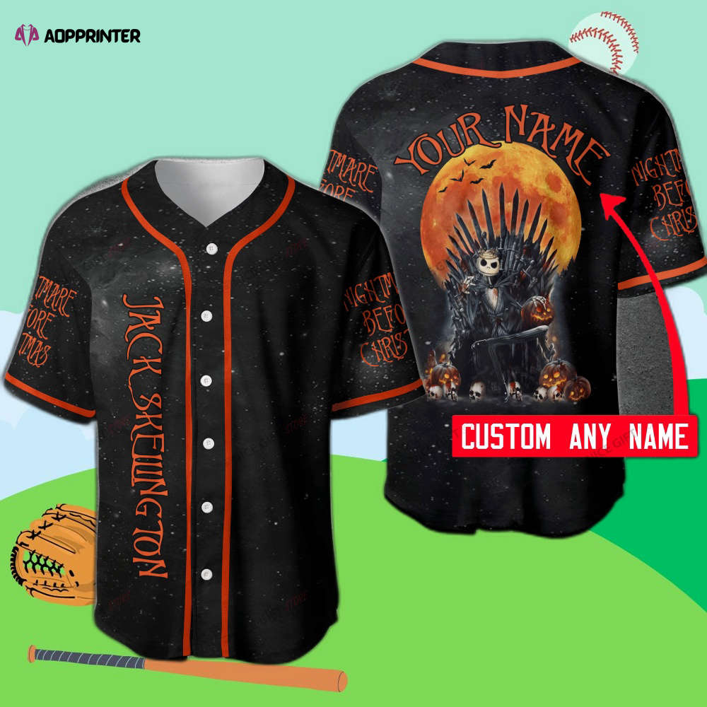 Personalized Jack Skellington Baseball Jersey with Custom Name – Unique & Stylish Halloween Apparel baseball jersey product view 1