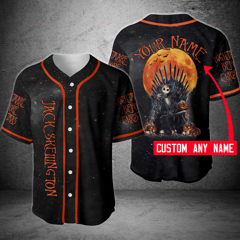 Personalized Jack Skellington Baseball Jersey with Custom Name – Unique & Stylish Halloween Apparel baseball jersey product view 2