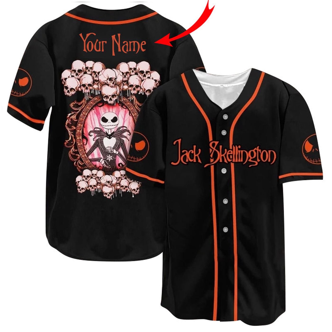 Personalized Jack Skellington Skull Baseball Jersey - Gift for Men Women - Gift for Men Women - lylyprint.com baseball jersey product view 2