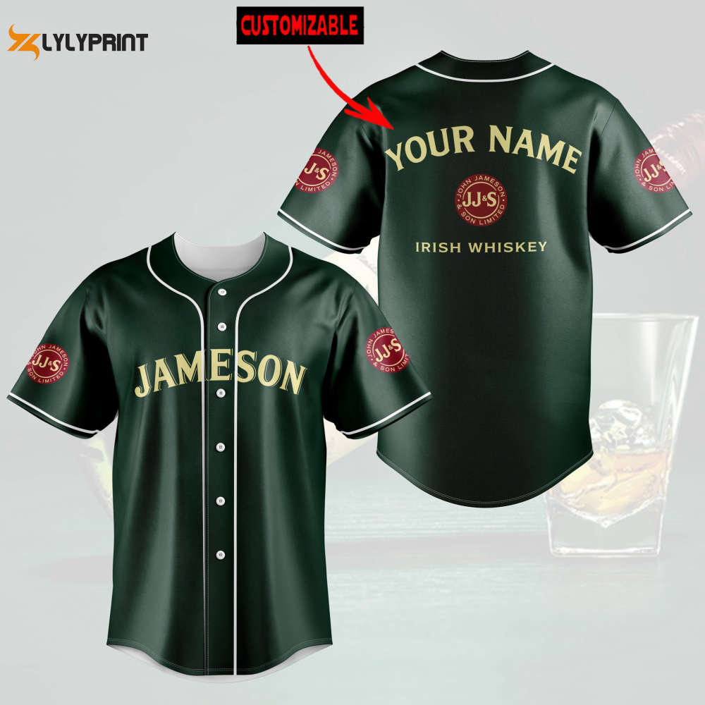 Personalized Jameson Irish Whiskey All Over Print Unisex Baseball Jersey - Dark Green - lylyprint.com baseball jersey product view 1