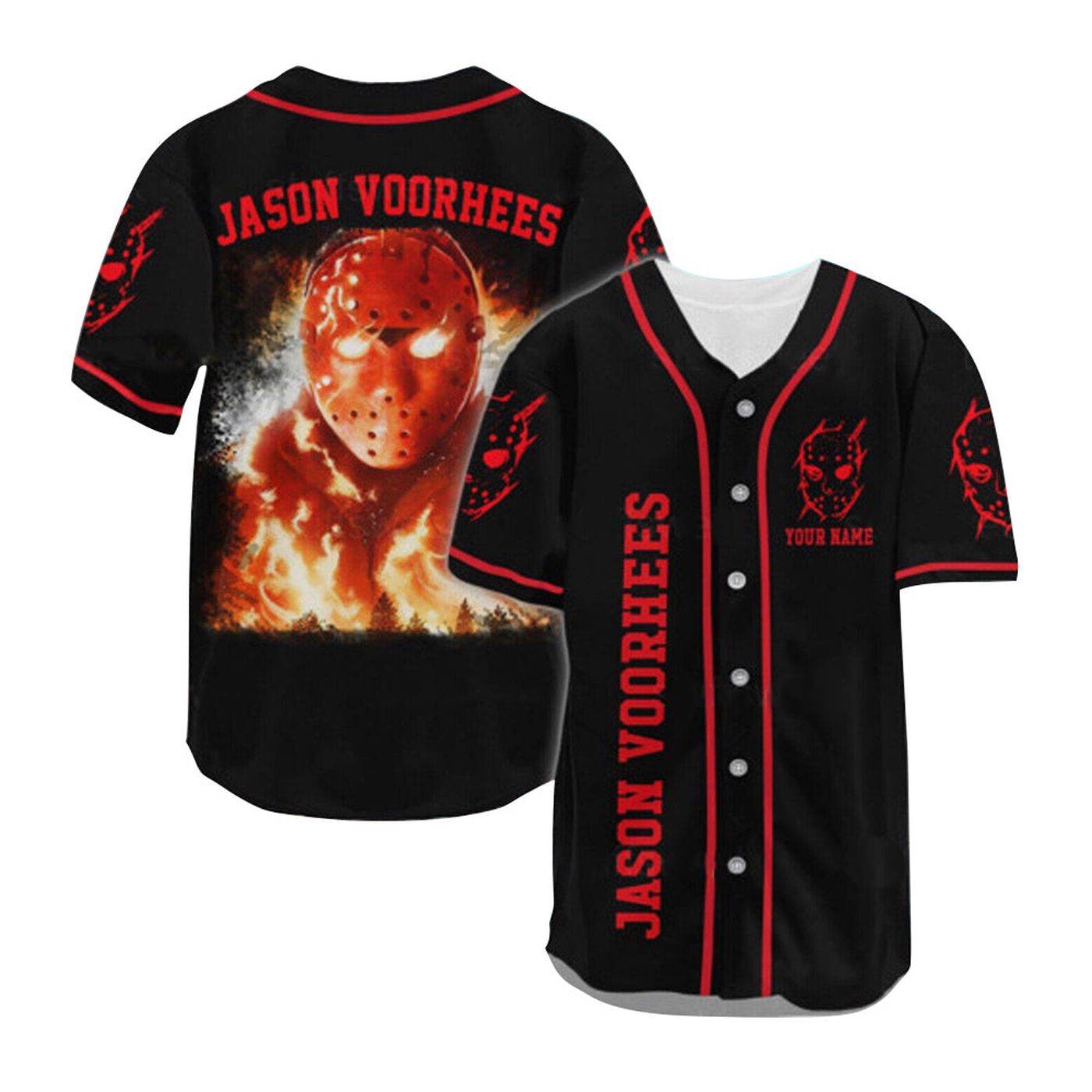 Personalized Jason Voorhees Fire Baseball Jersey - Gift for Men Women - Gift for Men Women - lylyprint.com baseball jersey product view 2