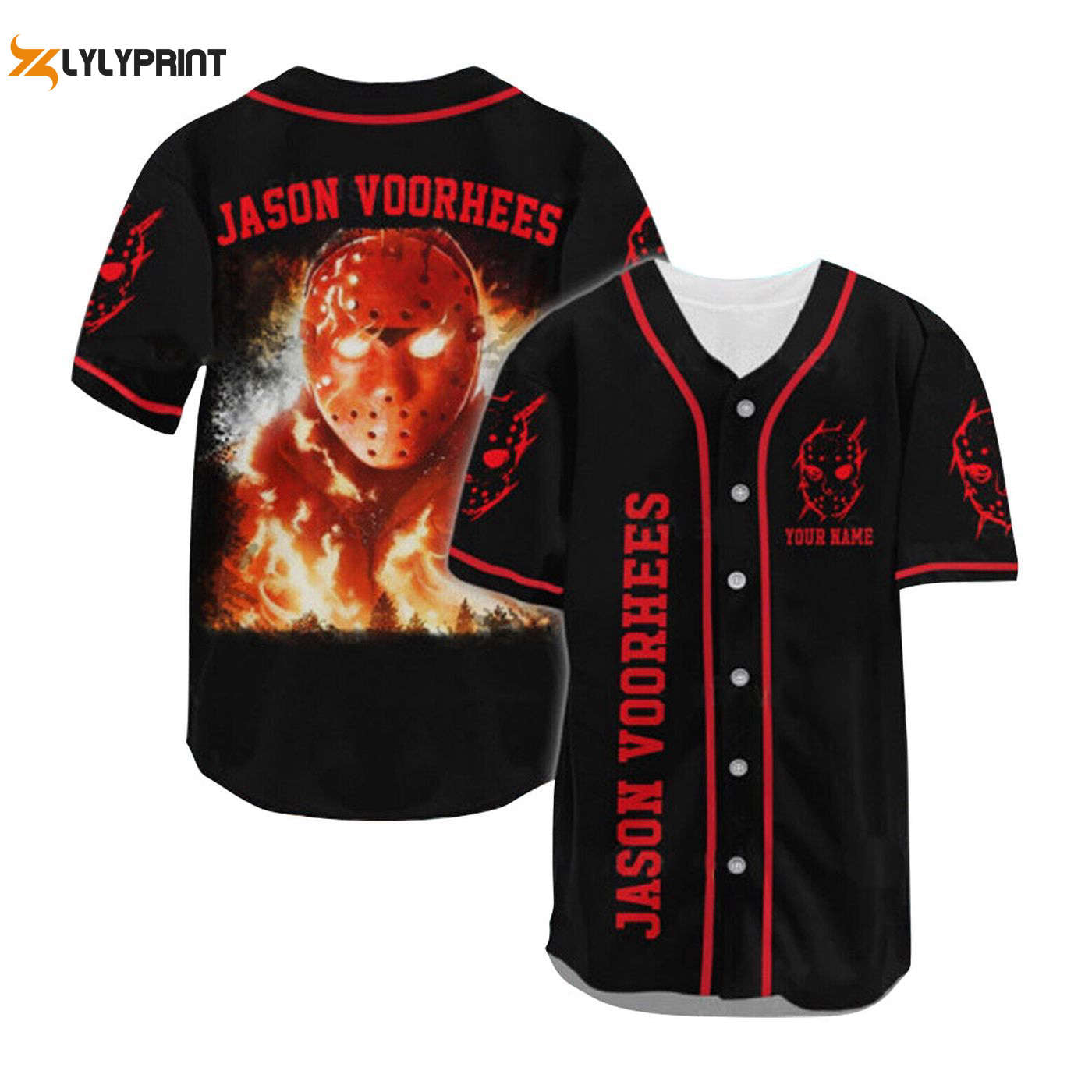 Personalized Jason Voorhees Fire Baseball Jersey - Gift for Men Women - Gift for Men Women - lylyprint.com baseball jersey product view 1