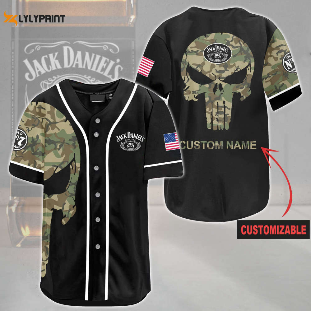 Personalized JD Old Time Skull Pattern All Over Print Camo Unisex Baseball Jersey - lylyprint.com baseball jersey product view 1