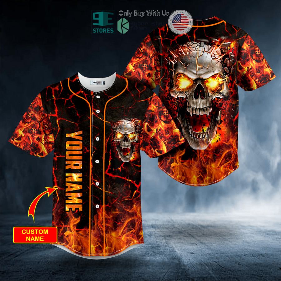BEST Personalized Lava Mad Fire Skull Custom Baseball Shirt baseball jersey product view 1