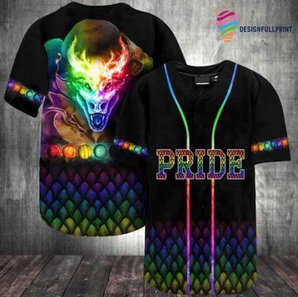 Personalized Lgbt Pride Rainbow Dragon Baseball Jersey - Aopprinter baseball jersey product view 1