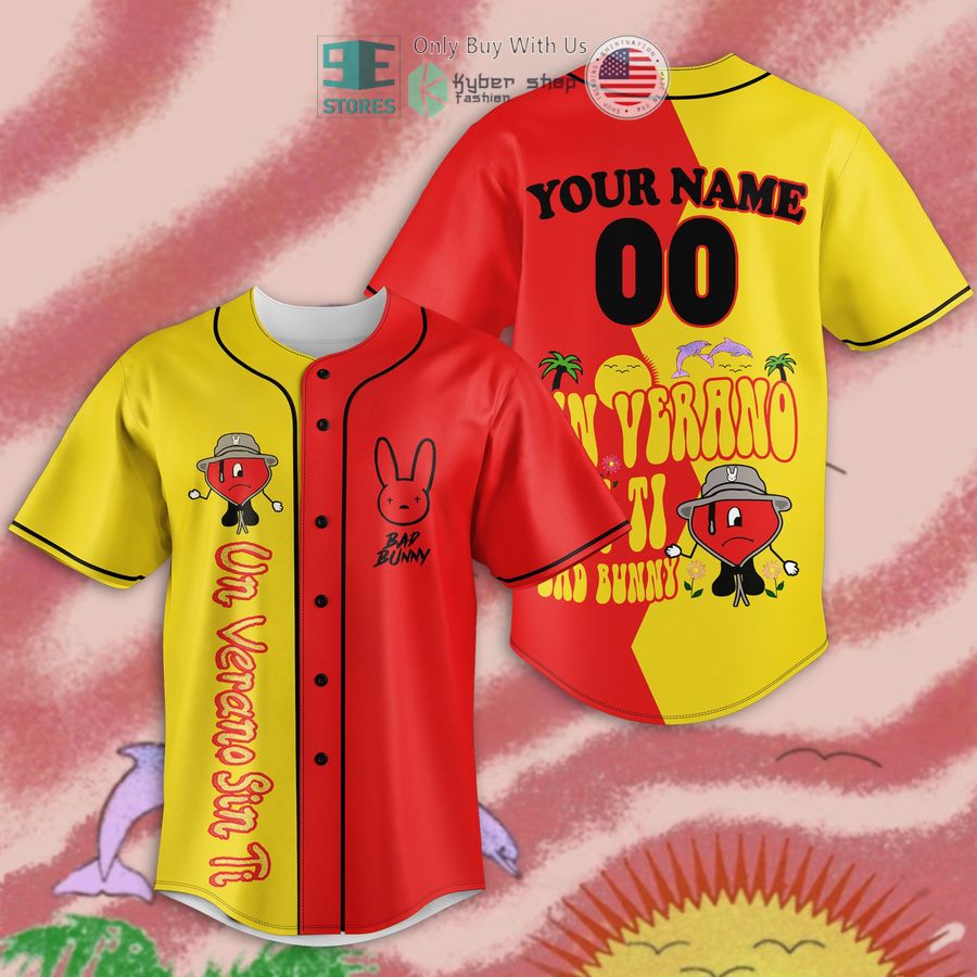 BEST Personalized Los Angeles Dodgers Un Verano Sin Ti Bad Bunny yellow red Baseball Jersey baseball jersey product view 1