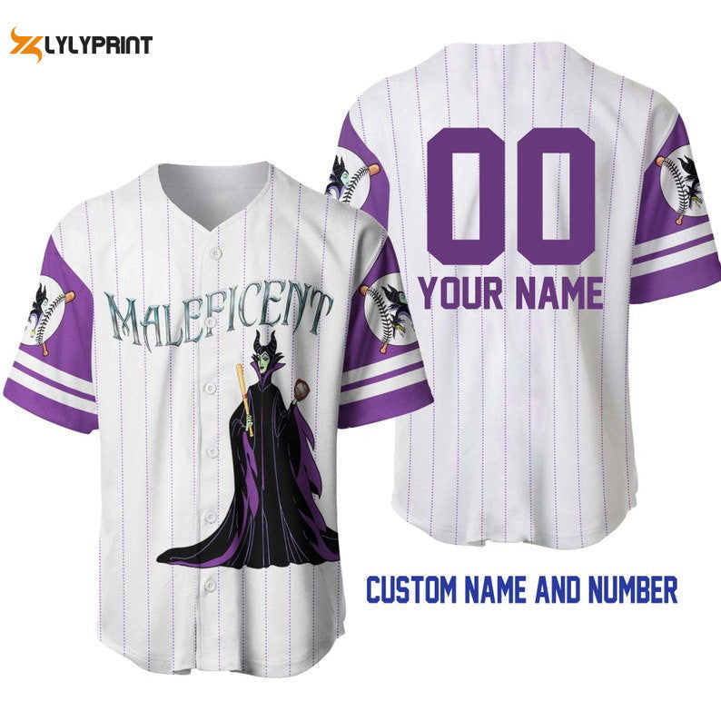 Personalized Maleficent All Over Print Pinstripe Baseball Jersey - lylyprint.com baseball jersey product view 1