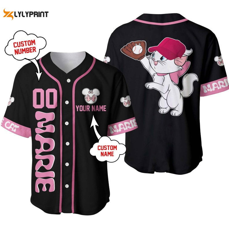 Personalized Marie Cat Playing Baseball All Over Print Baseball Jersey - lylyprint.com baseball jersey product view 1