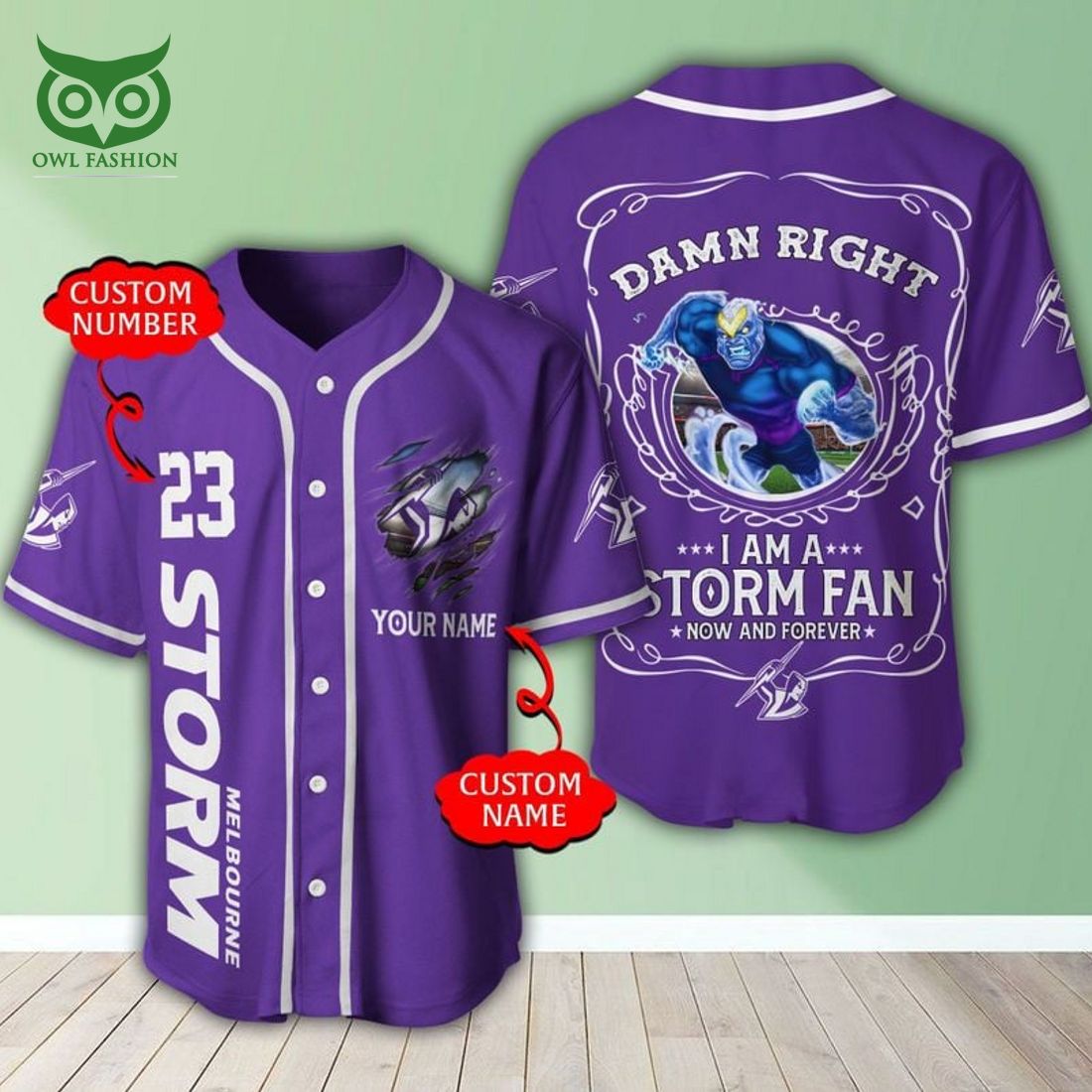 Personalized Melbourne Storm NRL Baseball Jersey Shirt baseball jersey product view 1