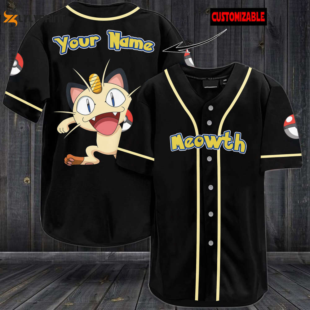 Personalized Meowth Baseball Jersey - lylyprint.com baseball jersey product view 1
